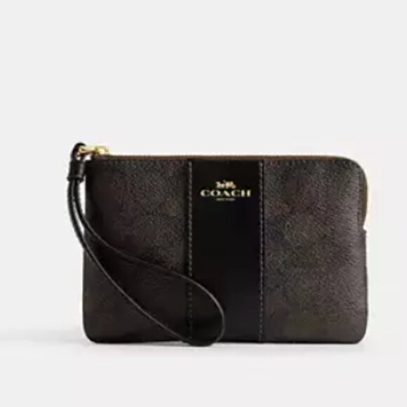 Coach Corner Zip Wristlet In Signature Canvas With Stripe - Picture 1 of 3